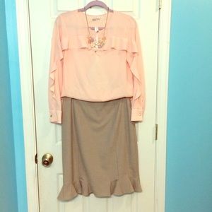 Cato blush ruffled shirt with gold button accents